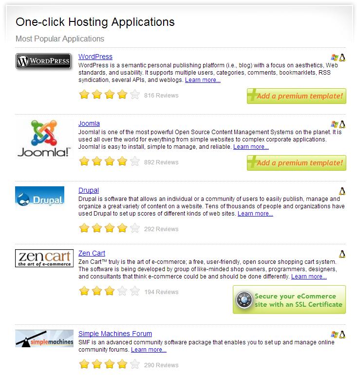 Godaddy One-click installs for Shared Hosting Plans